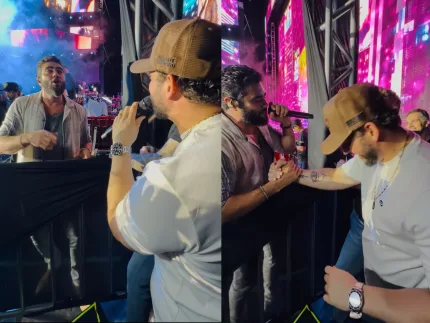 Henrique e Juliano durante apresentação ao vivo