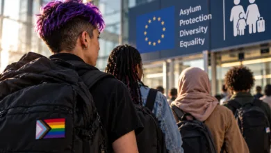 Bandeira da União Europeia e símbolos de diversidade