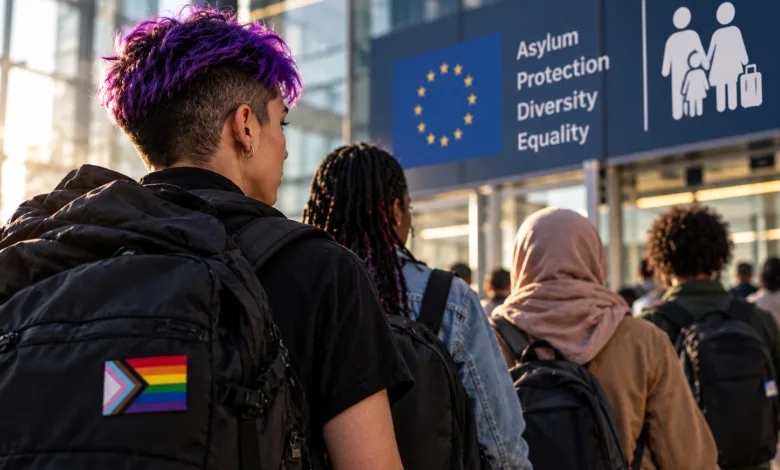 Bandeira da União Europeia e símbolos de diversidade