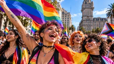 Público reunido na Marcha da Diversidade em Montevidéu