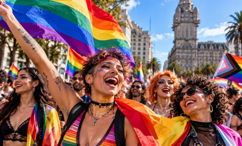 Público reunido na Marcha da Diversidade em Montevidéu