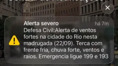 Defesa Civil emite alerta para ventos fortes e chuva no Rio de Janeiro