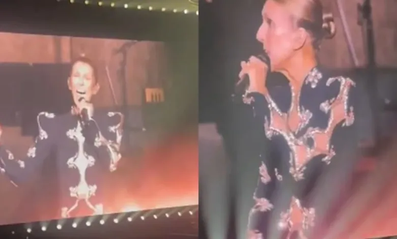 Céline Dion cantando em seu retorno aos palcos
