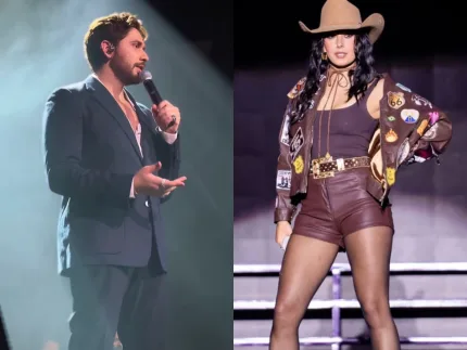 Ana Castela e Gustavo Mioto em momentos distintos