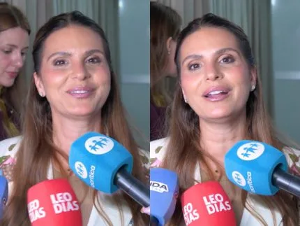 Aline Barros durante entrevista nos bastidores
